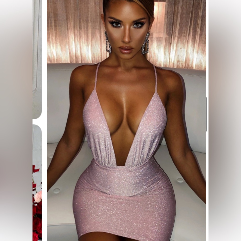 Babyboo Pink Mini Dress with Plunge Neckline XS